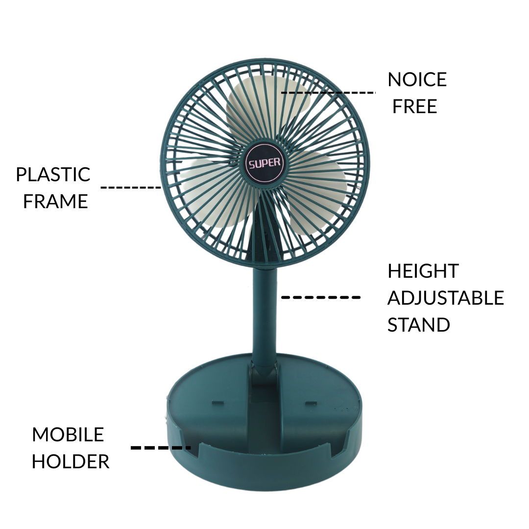 Portable Mini Folding Fan - USB Rechargeable Table fan - 3 Speeds - 3000mAh Battery Operated Fan for Home, Camping, Outdoor and Office, 6.5-Inch (Multicolor)