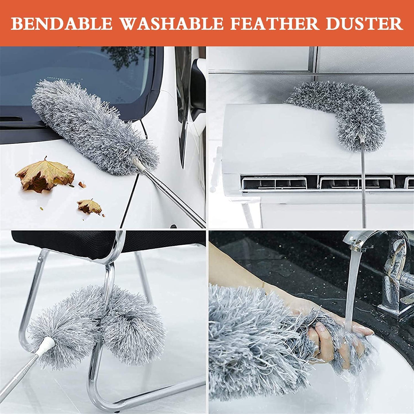 Microfiber Feather Duster Bendable & Extendable | Fan Cleaning Duster with 100 inches Expandable Pole Handle Washable Duster for High Ceiling Fans | Window Blinds | Furniture