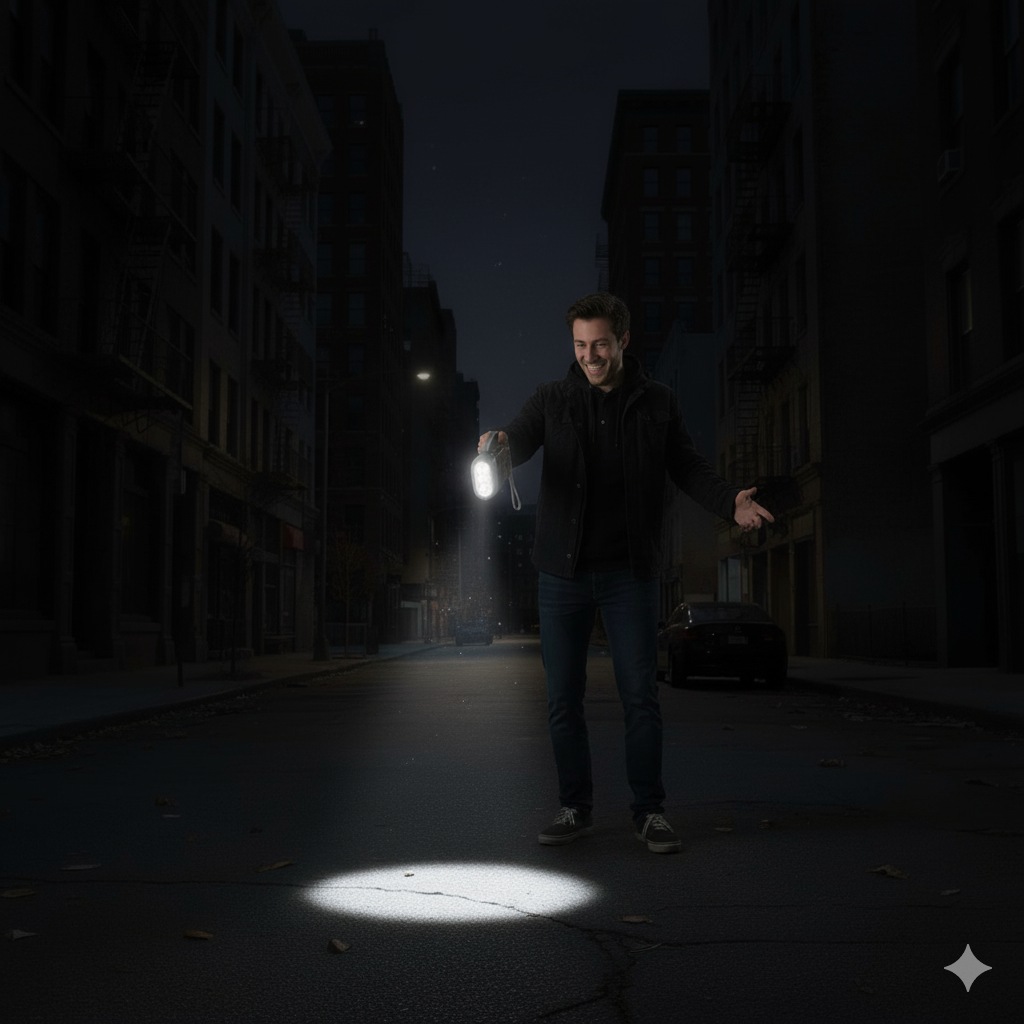 Hand Press Rechargeable LED Torch – Battery-Free Self-Charging Flashlight with 3 LED Bulbs & Wrist Strap