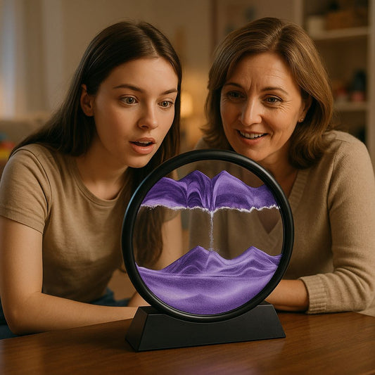 3D Dynamic Sand Art – Round glass frame with flowing sand creating relaxing, ever-changing patterns. Perfect for home, office, or desktop décor.