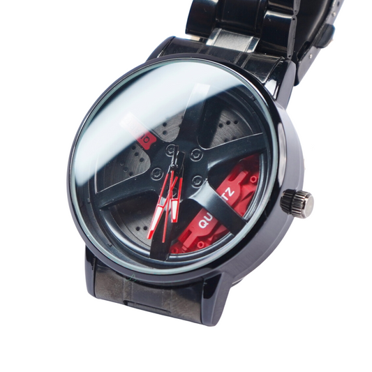 Spinning Car Wheels Rolling Creative Fashion Watches – Black Dial, Analog, Stainless Steel Band