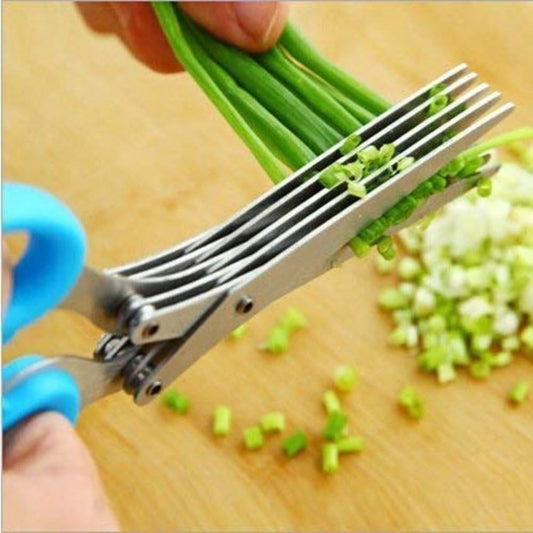 Multi-Function 5 Blade Vegetable Stainless Steel Herb Shredding Scissors | Cleaning Combo | Colour May Vary