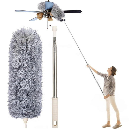 Microfiber Feather Duster Bendable & Extendable | Fan Cleaning Duster with 100 inches Expandable Pole Handle Washable Duster for High Ceiling Fans | Window Blinds | Furniture