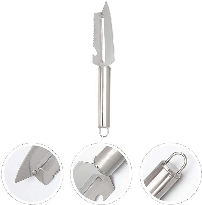 Stainless Steel 5 in 1 Kitchen Peeler Tool – Vegetable & Fruit Peeler, Fish Scaler, Bottle Opener, Potato Eye Remover, Rustproof Heavy Duty Multi Purpose Cutter for Home Kitchen