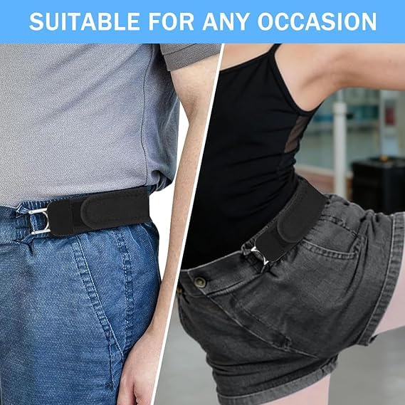 2 pcs No Buckle Stretch Belt for Men and Women with Metal Hook - Adjustable Elastic Waist Belt for Jeans, Trousers and Pants | Buckleless Invisible Comfort Belt for Daily Wear Travel