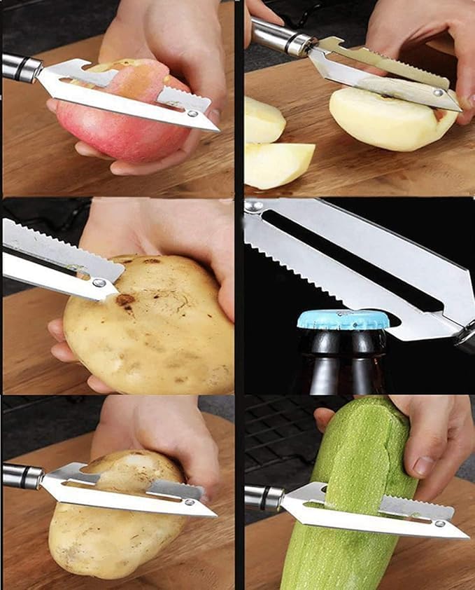 Stainless Steel 5 in 1 Kitchen Peeler Tool – Vegetable & Fruit Peeler, Fish Scaler, Bottle Opener, Potato Eye Remover, Rustproof Heavy Duty Multi Purpose Cutter for Home Kitchen