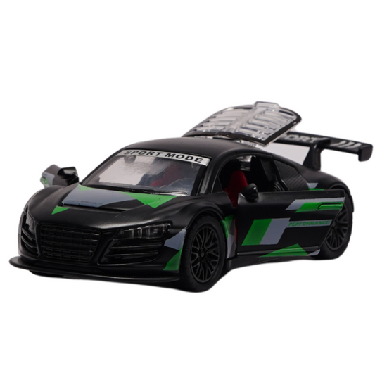 little wheelie Audi R8 Diecast Metal Pullback Toy car with Openable Doors for Kids | 1:32 Scale Model | Pull Back | Gift for Boys Girls [ Color as per Stock ]