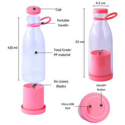 Blendify Mini Portable Juicer Blender – 420ml USB Rechargeable, Wireless & Travel-Friendly. Perfect for smoothies, shakes, and fresh juices on the go with 1200mAh battery.
