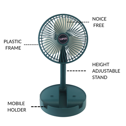Portable Mini Folding Fan - USB Rechargeable Table fan - 3 Speeds - 3000mAh Battery Operated Fan for Home, Camping, Outdoor and Office, 6.5-Inch (Multicolor)