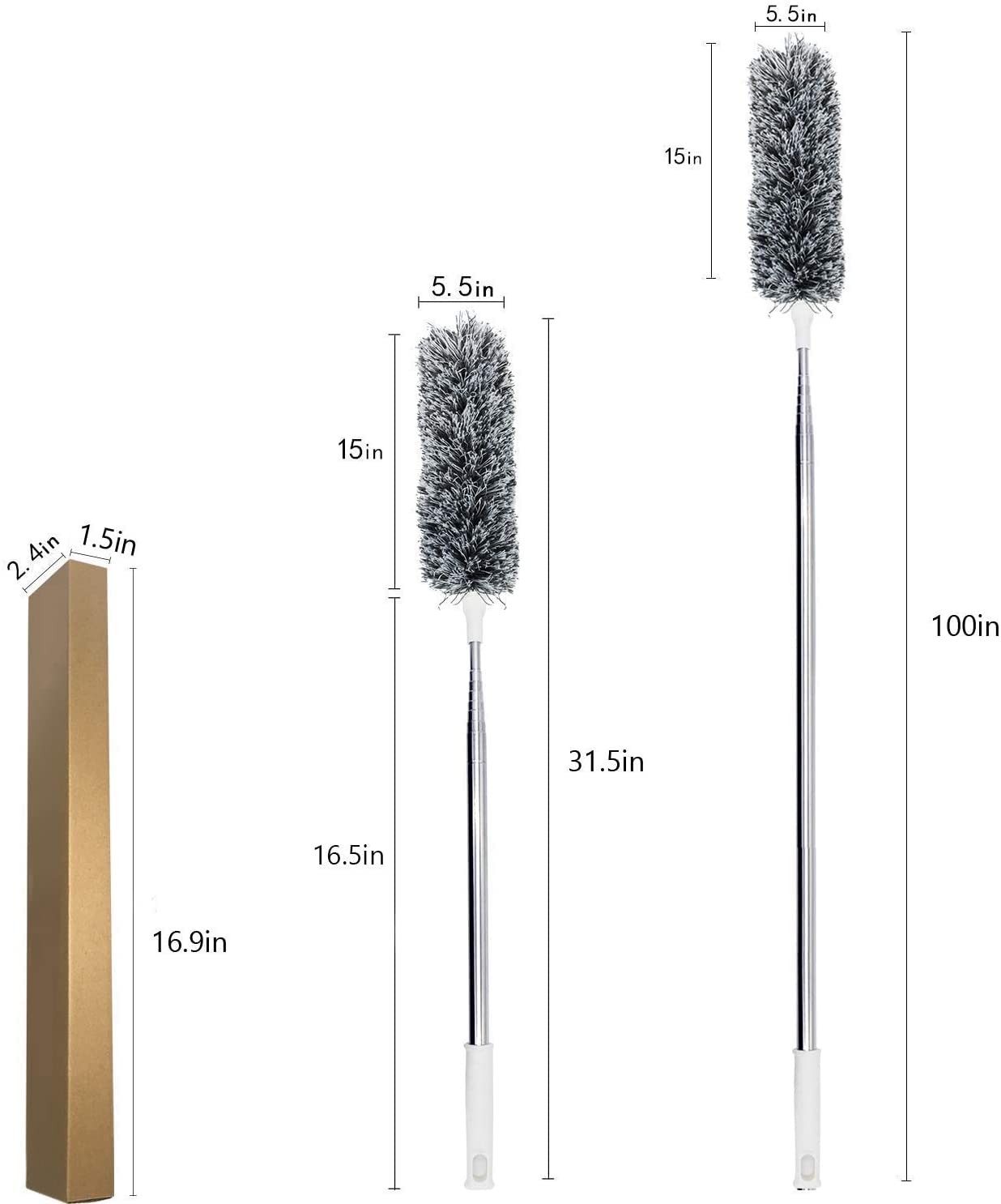 Microfiber Feather Duster Bendable & Extendable | Fan Cleaning Duster with 100 inches Expandable Pole Handle Washable Duster for High Ceiling Fans | Window Blinds | Furniture