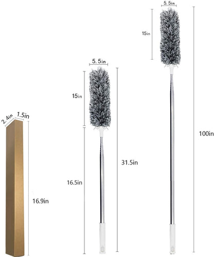Microfiber Feather Duster Bendable & Extendable | Fan Cleaning Duster with 100 inches Expandable Pole Handle Washable Duster for High Ceiling Fans | Window Blinds | Furniture