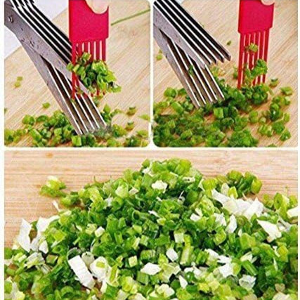 Multi-Function 5 Blade Vegetable Stainless Steel Herb Shredding Scissors | Cleaning Combo | Colour May Vary