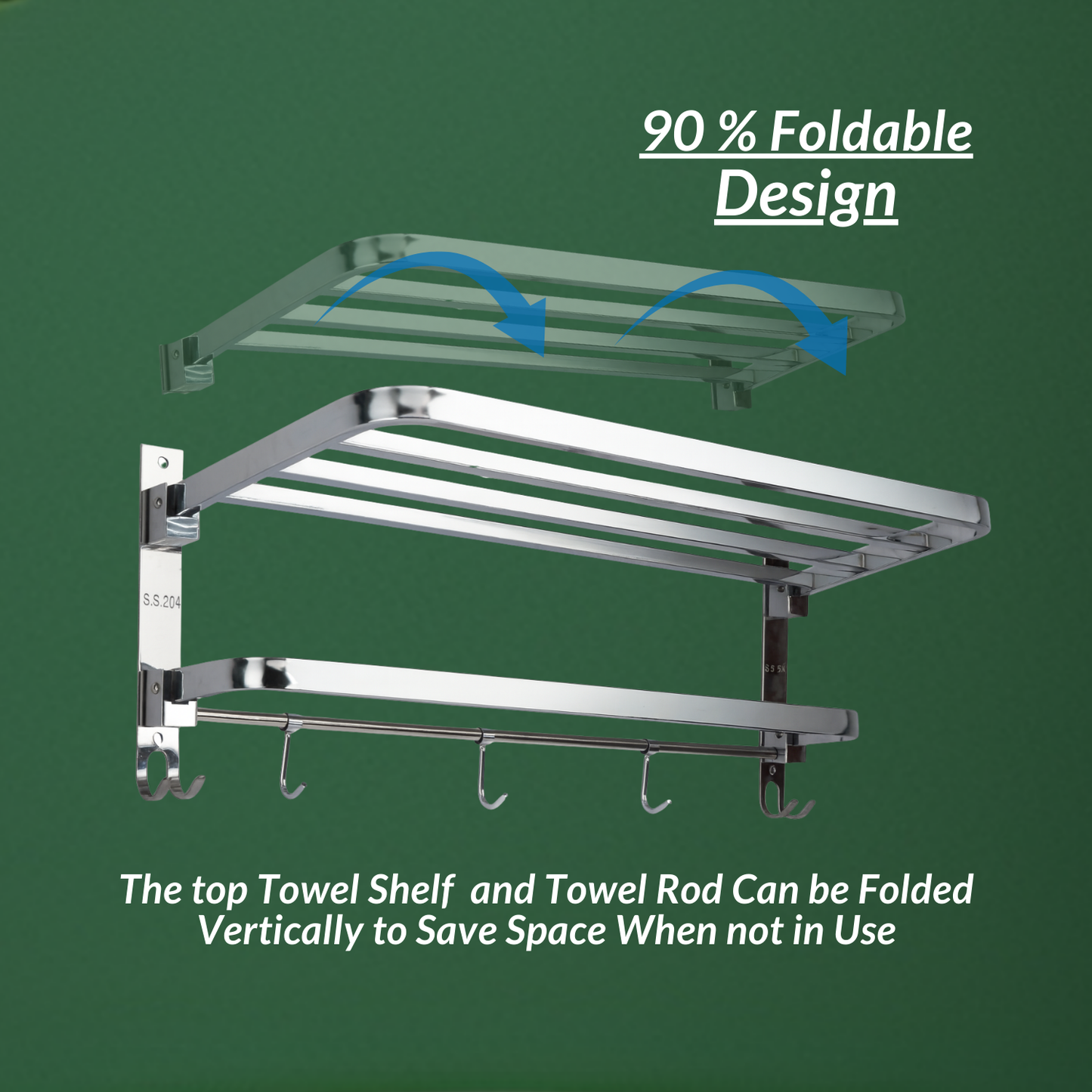 Bathroom Accessories-Stainless Steel S.S 304 Grade Folding Towel Rack for Bathroom
