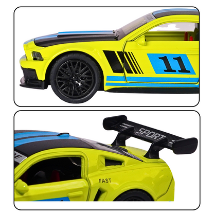 little wheelie 1:32 Mustang GT Toy Car Metal Pull Back Diecast Car with Openable Door and Sound Light, Gifts Toys for Kids and collectors, toy car