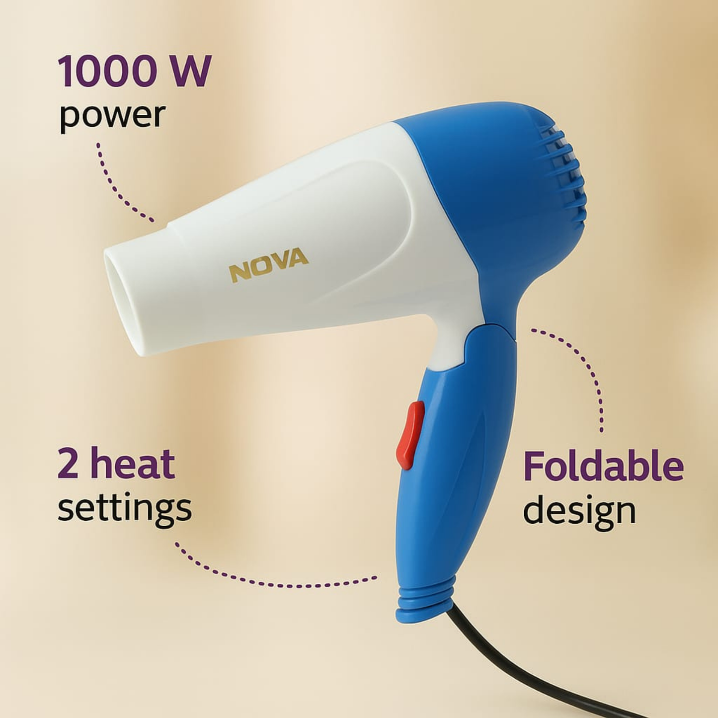 Hairmate Best Compact Hair Dryer, Lightweight Design Ideal for Travel and Everyday use, Blow and Portable Ionic Hair Dryer