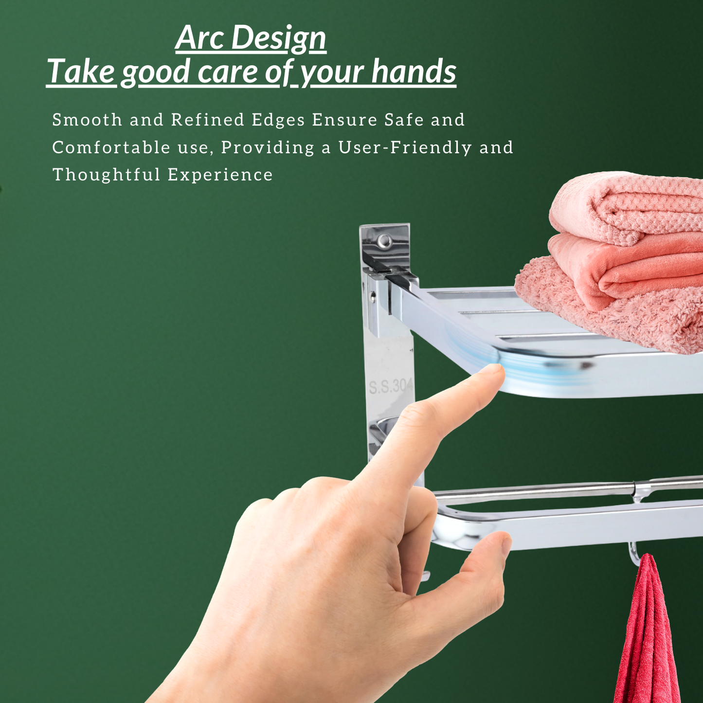 Bathroom Accessories-Stainless Steel S.S 304 Grade Folding Towel Rack for Bathroom