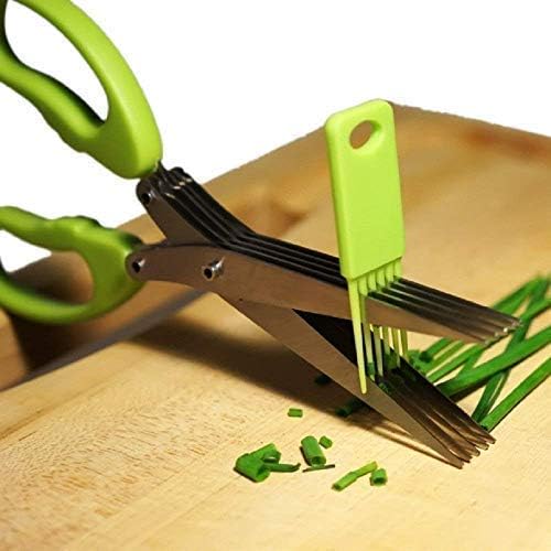 Multi-Function 5 Blade Vegetable Stainless Steel Herb Shredding Scissors | Cleaning Combo | Colour May Vary