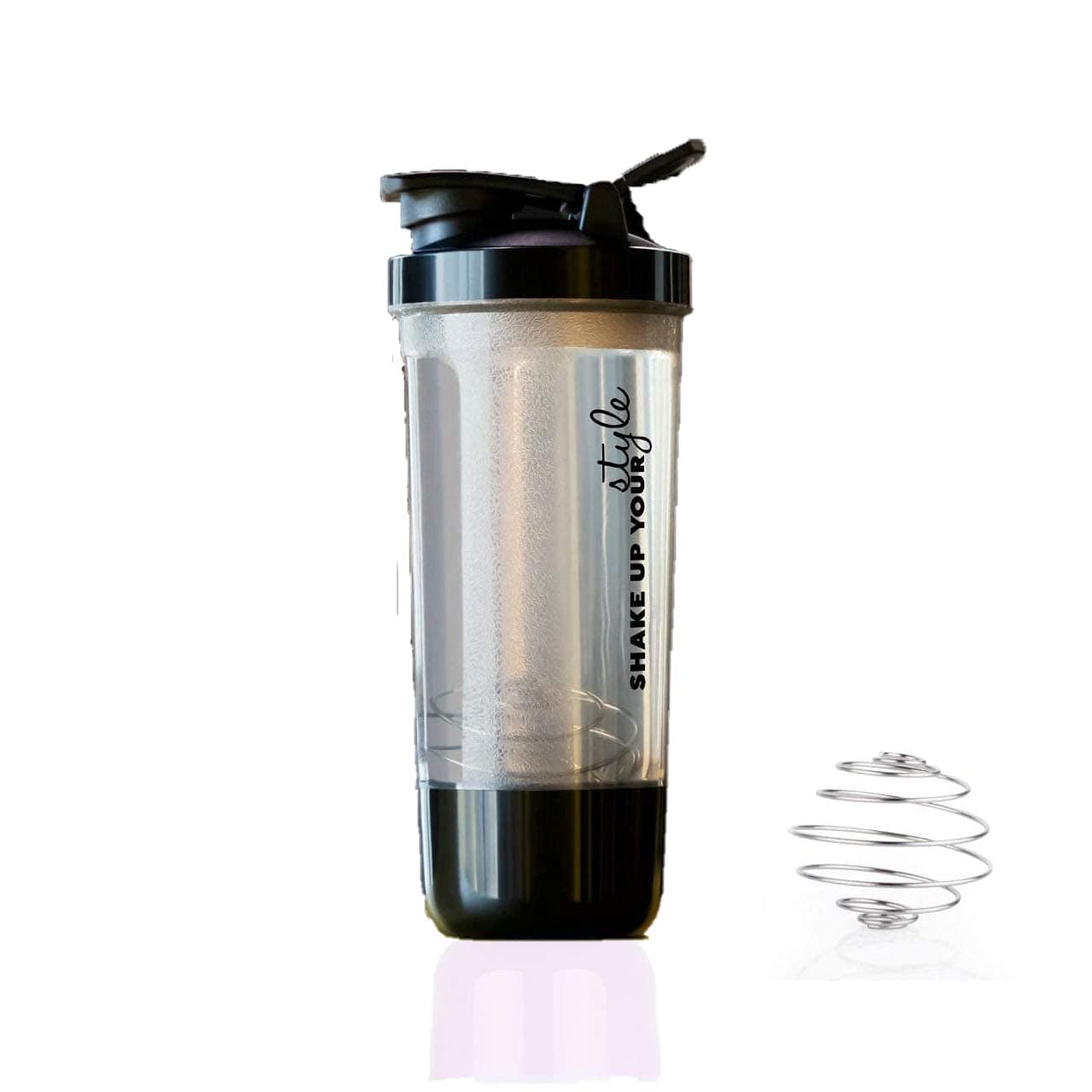 600ml Protein Shaker Bottle for Protein Mix with Storage Compartment and Stainless Steel Blender Ball for Pre/Post Workout Drinks, Gym, Cycling