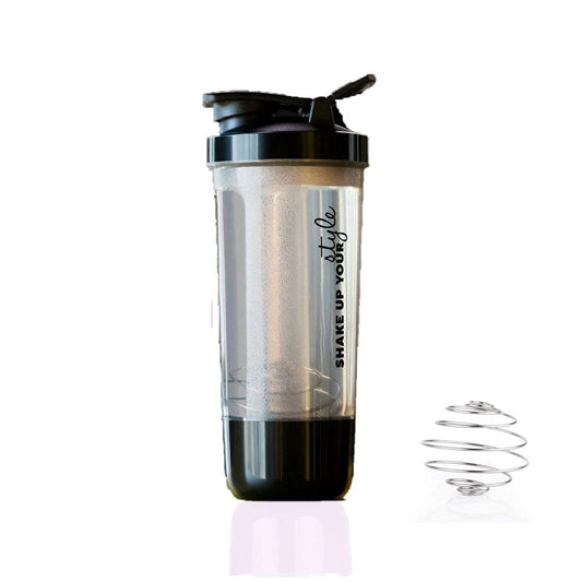 600ml Protein Shaker Bottle for Protein Mix with Storage Compartment and Stainless Steel Blender Ball for Pre/Post Workout Drinks, Gym, Cycling