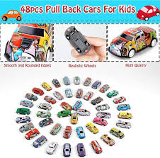 48-Piece Pull Back Car Set, Alloy Racing Car Toys, Bulk Metal Trucks Toy Vehicles Set,Mini Cars, Party Favors for Kids Boys & Girls Container Storage Box Cars for Kids