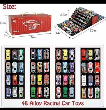 48-Piece Pull Back Car Set, Alloy Racing Car Toys, Bulk Metal Trucks Toy Vehicles Set,Mini Cars, Party Favors for Kids Boys & Girls Container Storage Box Cars for Kids