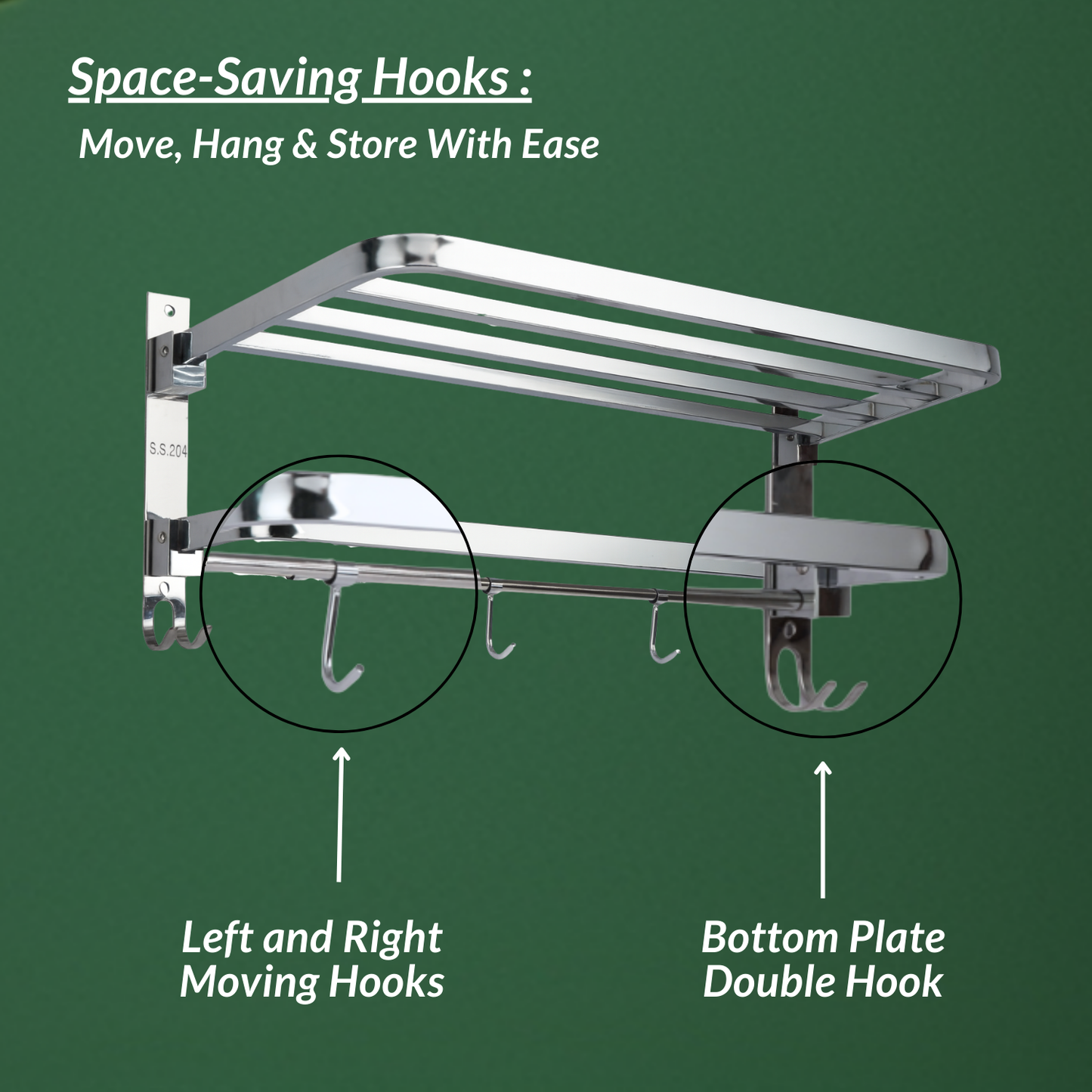 Bathroom Accessories-Stainless Steel S.S 304 Grade Folding Towel Rack for Bathroom