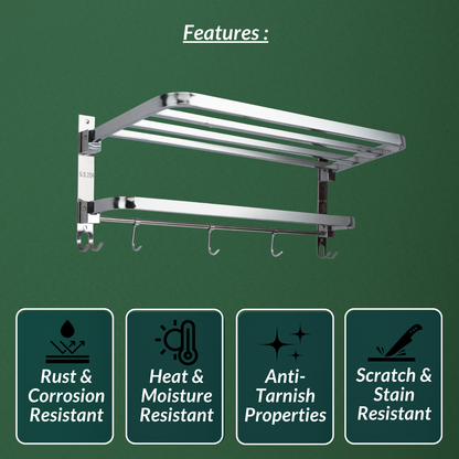 Bathroom Accessories-Stainless Steel S.S 304 Grade Folding Towel Rack for Bathroom