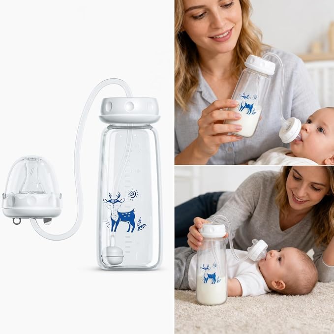 Hands-Free Baby Feeding Bottle 🍼👶 – Self-Feeding Straw Bottle with Anti-Colic Design, 150ml/240ml, BPA Free