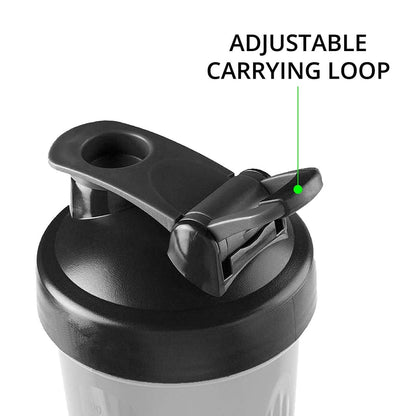 600ml Protein Shaker Bottle for Protein Mix with Storage Compartment and Stainless Steel Blender Ball for Pre/Post Workout Drinks, Gym, Cycling