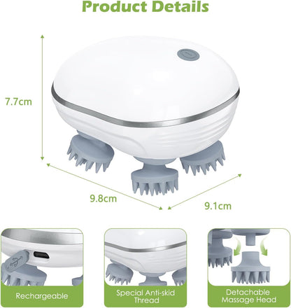 Portable Electric Scalp Massager – Handheld Head Massager with 4 Kneading Massage Nodes, Rechargeable Waterproof Hair & Stress Relief Massager for Head, Neck, Shoulder & Body Relaxation