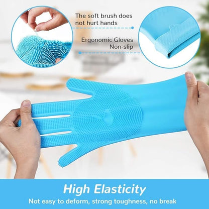 Silicone Non-Slip | Dish Washing | Pet Grooming |  Magic Latex Scrubbing Gloves for Household Cleaning | Great for Protecting Hands