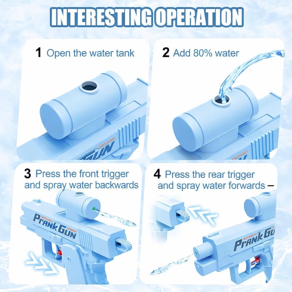 Prank Two-Way Water Gun, Double Spray Squirt Gun Toy for Kids and Adults, Blue ABS Plastic, Office and Party Fun