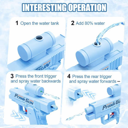 Prank Two-Way Water Gun, Double Spray Squirt Gun Toy for Kids and Adults, Blue ABS Plastic, Office and Party Fun