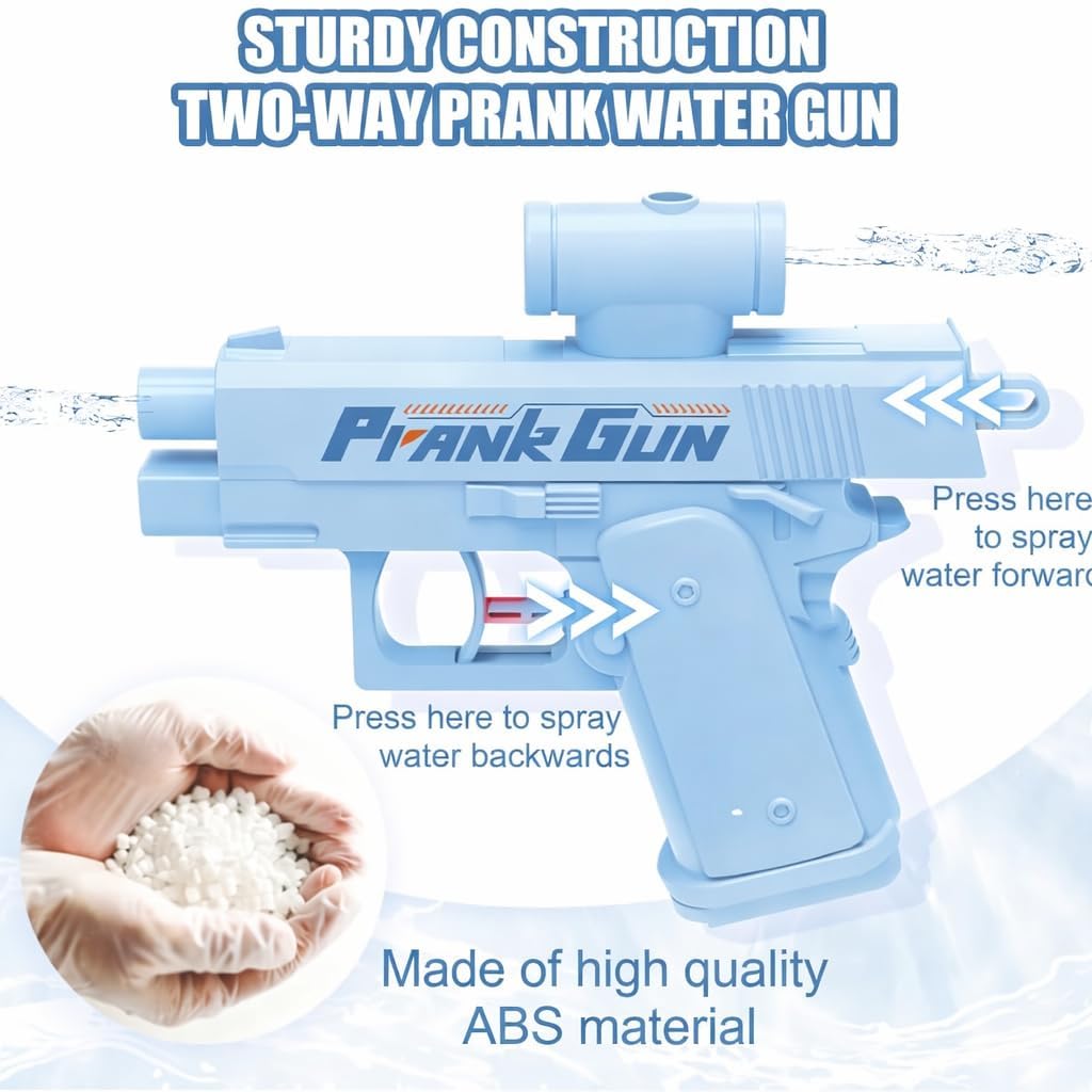 Prank Two-Way Water Gun, Double Spray Squirt Gun Toy for Kids and Adults, Blue ABS Plastic, Office and Party Fun