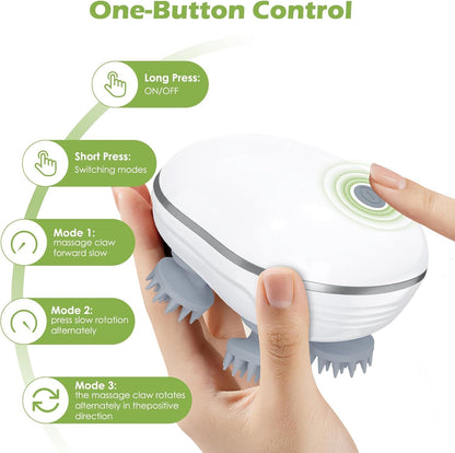 Portable Electric Scalp Massager – Handheld Head Massager with 4 Kneading Massage Nodes, Rechargeable Waterproof Hair & Stress Relief Massager for Head, Neck, Shoulder & Body Relaxation