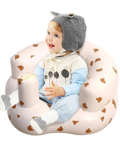 Inflatable Baby Support Seat with Built-in Air Pump - Soft Plush Infant Floor Chair with Backrest & Safety Support, Portable Sitting Trainer for Babies 3-36 Months | Feeding, Playtime & Travel Seat