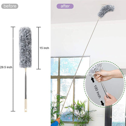 Microfiber Feather Duster Bendable & Extendable | Fan Cleaning Duster with 100 inches Expandable Pole Handle Washable Duster for High Ceiling Fans | Window Blinds | Furniture