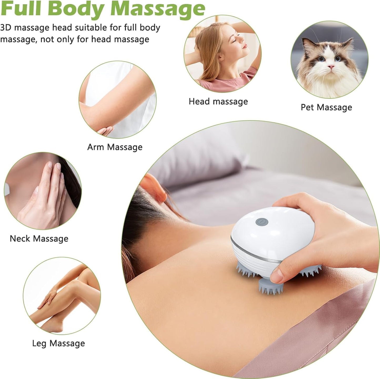 Portable Electric Scalp Massager – Handheld Head Massager with 4 Kneading Massage Nodes, Rechargeable Waterproof Hair & Stress Relief Massager for Head, Neck, Shoulder & Body Relaxation