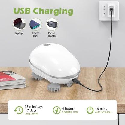 Portable Electric Scalp Massager – Handheld Head Massager with 4 Kneading Massage Nodes, Rechargeable Waterproof Hair & Stress Relief Massager for Head, Neck, Shoulder & Body Relaxation