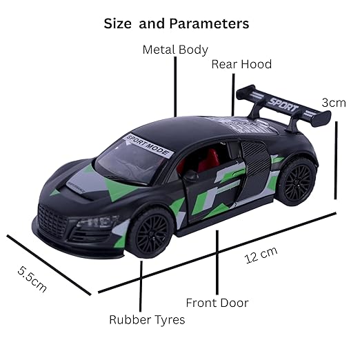 little wheelie Audi R8 Diecast Metal Pullback Toy car with Openable Doors for Kids | 1:32 Scale Model | Pull Back | Gift for Boys Girls [ Color as per Stock ]