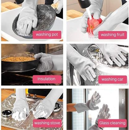 Silicone Non-Slip | Dish Washing | Pet Grooming |  Magic Latex Scrubbing Gloves for Household Cleaning | Great for Protecting Hands