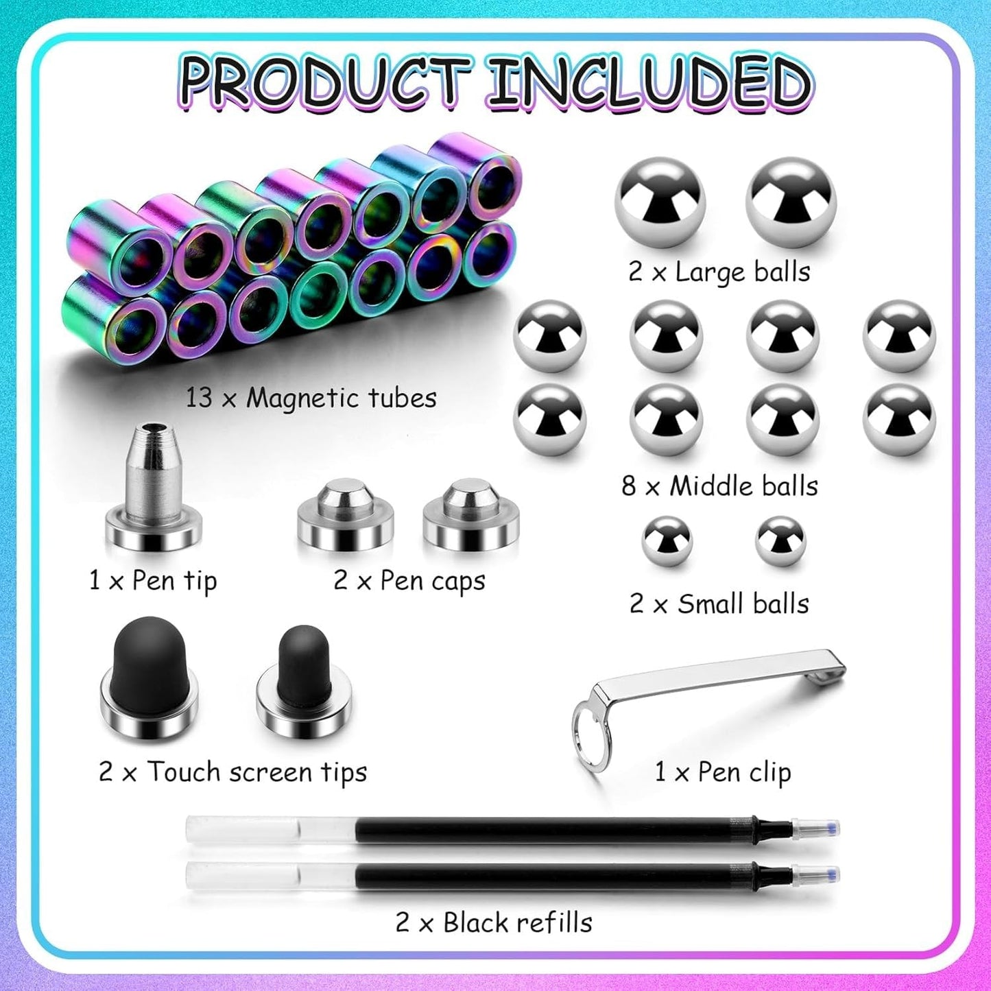 Magnetic Pen – Rainbow Color Fidget Pen with Magnetic Balls, Multifunction Stress Relief Ballpoint Pen & Decompression Toy Gift for Kids (8–15), Boys, Girls, Men & Women