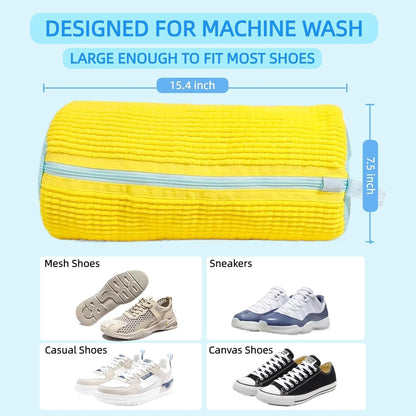 Shoe Washing Machine Bag | Reusable Laundry Shoe Bag for Washer & Dryer | Durable Zipper Mesh Bag for Sneakers & Delicates | 360° Deep Cleaning Organizer (Yellow)