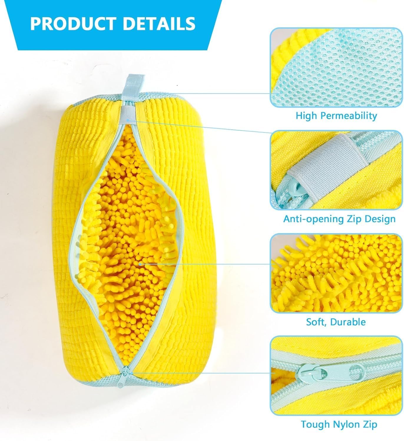 Shoe Washing Machine Bag | Reusable Laundry Shoe Bag for Washer & Dryer | Durable Zipper Mesh Bag for Sneakers & Delicates | 360° Deep Cleaning Organizer (Yellow)