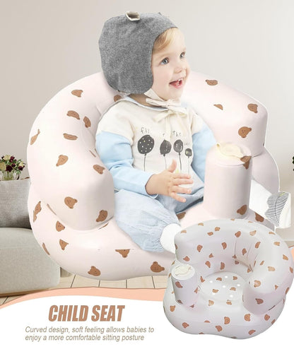 Inflatable Baby Support Seat with Built-in Air Pump - Soft Plush Infant Floor Chair with Backrest & Safety Support, Portable Sitting Trainer for Babies 3-36 Months | Feeding, Playtime & Travel Seat
