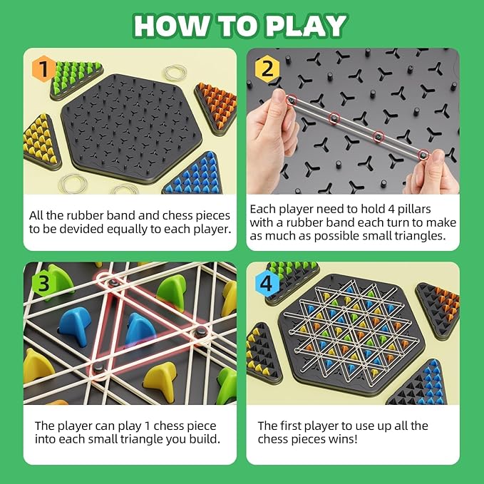 Large Triangle Chess Rubber Band Puzzle Game Strategy Building Board Games Desktop Brain Teaser Interactive Family Fun Night Party for Kids Adults 2–4 Players – Premium Quality & Bigger Size