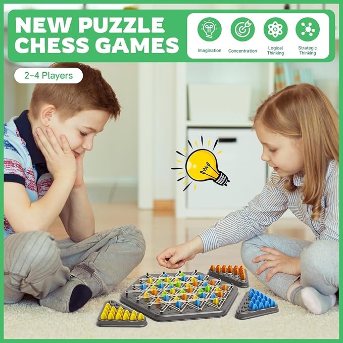 Large Triangle Chess Rubber Band Puzzle Game Strategy Building Board Games Desktop Brain Teaser Interactive Family Fun Night Party for Kids Adults 2–4 Players – Premium Quality & Bigger Size