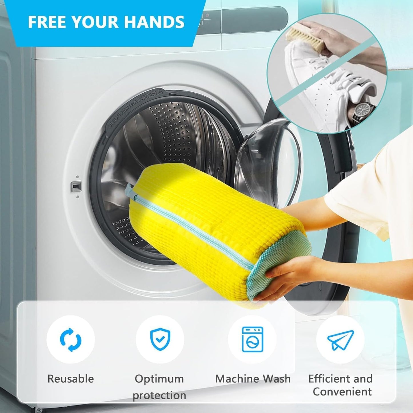 Shoe Washing Machine Bag | Reusable Laundry Shoe Bag for Washer & Dryer | Durable Zipper Mesh Bag for Sneakers & Delicates | 360° Deep Cleaning Organizer (Yellow)