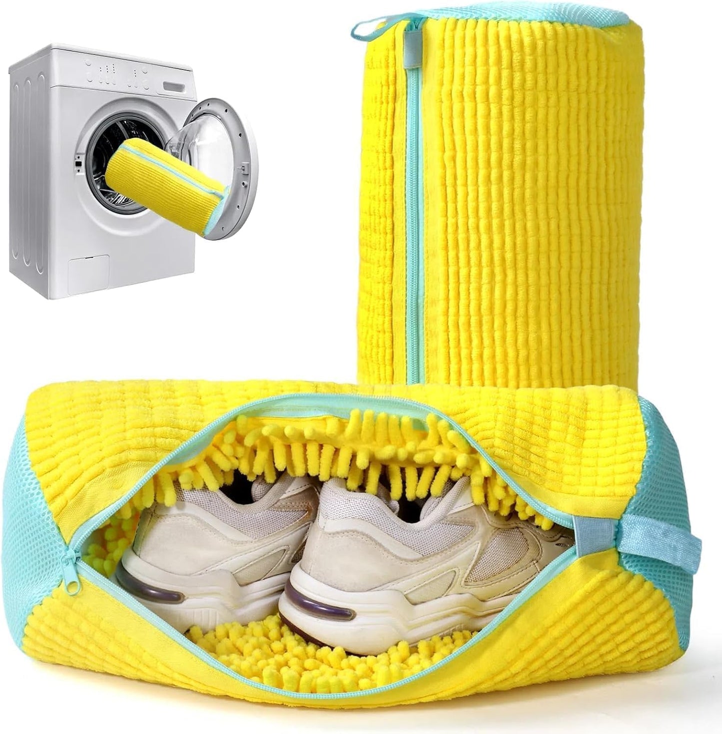 Shoe Washing Machine Bag | Reusable Laundry Shoe Bag for Washer & Dryer | Durable Zipper Mesh Bag for Sneakers & Delicates | 360° Deep Cleaning Organizer (Yellow)