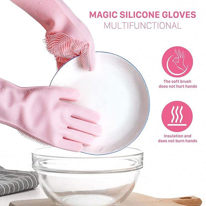 Silicone Non-Slip | Dish Washing | Pet Grooming |  Magic Latex Scrubbing Gloves for Household Cleaning | Great for Protecting Hands